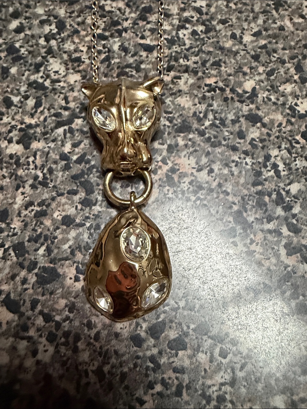 Gold-Tone Panther Pendant Necklace with Clear Crystals